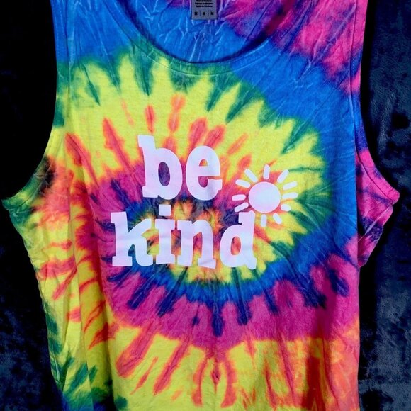 Tie-Dyed Tank Top Woman’s Be Kind Size Adult Medium Bright Summer Colors Shirt - Picture 5 of 9